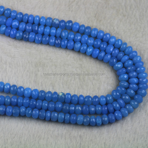 Perles rondes à facettes en calcédoine bleue (rondelle) pour la fabrication de bijoux - Product Image 5