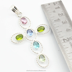 Pendentif croix en argent Sterling 925, bijoux pendentifs en pierres précieuses de guérison naturelles - Product Image 5