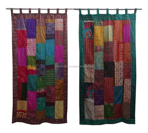 Star Supplier Vintage Silk Sari Patchwork Handmade Door Kantha <b>Curtain</b> - Product Image 1