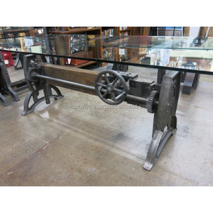 58 "L Industriële Ontwerp Verstelbare Iron Crank Tafel Base W/Hout Of Glas Top/Industriële