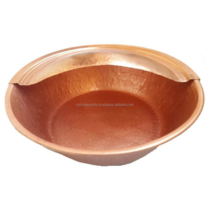 Pure Copper Round Basin With <b>Foot</b> <b>Rest</b> Traditional Style Durable Metal Washing Bowl - Product Image 1