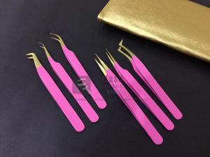 Pinces à épiler professionnelles pour extensions de cils en acier inoxydable durable rose vif or de haute qualité durables antistatiques 11 cm privées - Product Image 6