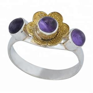 แหวนพลอยอเมทิสต์ทรงกลมแบบเรียบ925แหวนเงินสเตอร์ลิงเครื่องประดับแหวนแฟชั่นชุบทองและเงินสำหรับผู้หญิง - Product Image 1