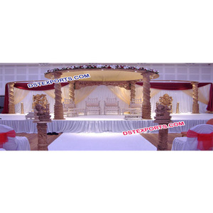 Boda India tallada Mandap Último diseño Madera tallada Seis pilares Mandap Matrimonio indio Mandap Sillas con pilares de madera Reino Unido - Product Image 1