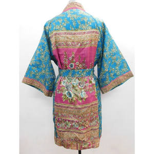 Abito Kimono Sari Boho di nuovo Design di moda bohémien <span class=keywords><strong>seta</strong></span> stile Sari riciclato abito a portafoglio abito camicia da notte <span class=keywords><strong>vestaglia</strong></span> - Product Image 2