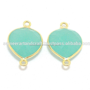 Conector de bisel de Calcedonia peruana facetada de 14mm hecho a mano, componentes de joyería chapados en oro, pendientes, collares - Product Image 3