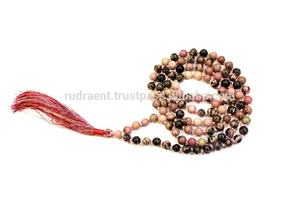 Fait à la main naturel poli bohème 6mm Rhodonite perles glands unisexe Yoga Mala collier hindouisme cadeaux fêtes - Product Image 6