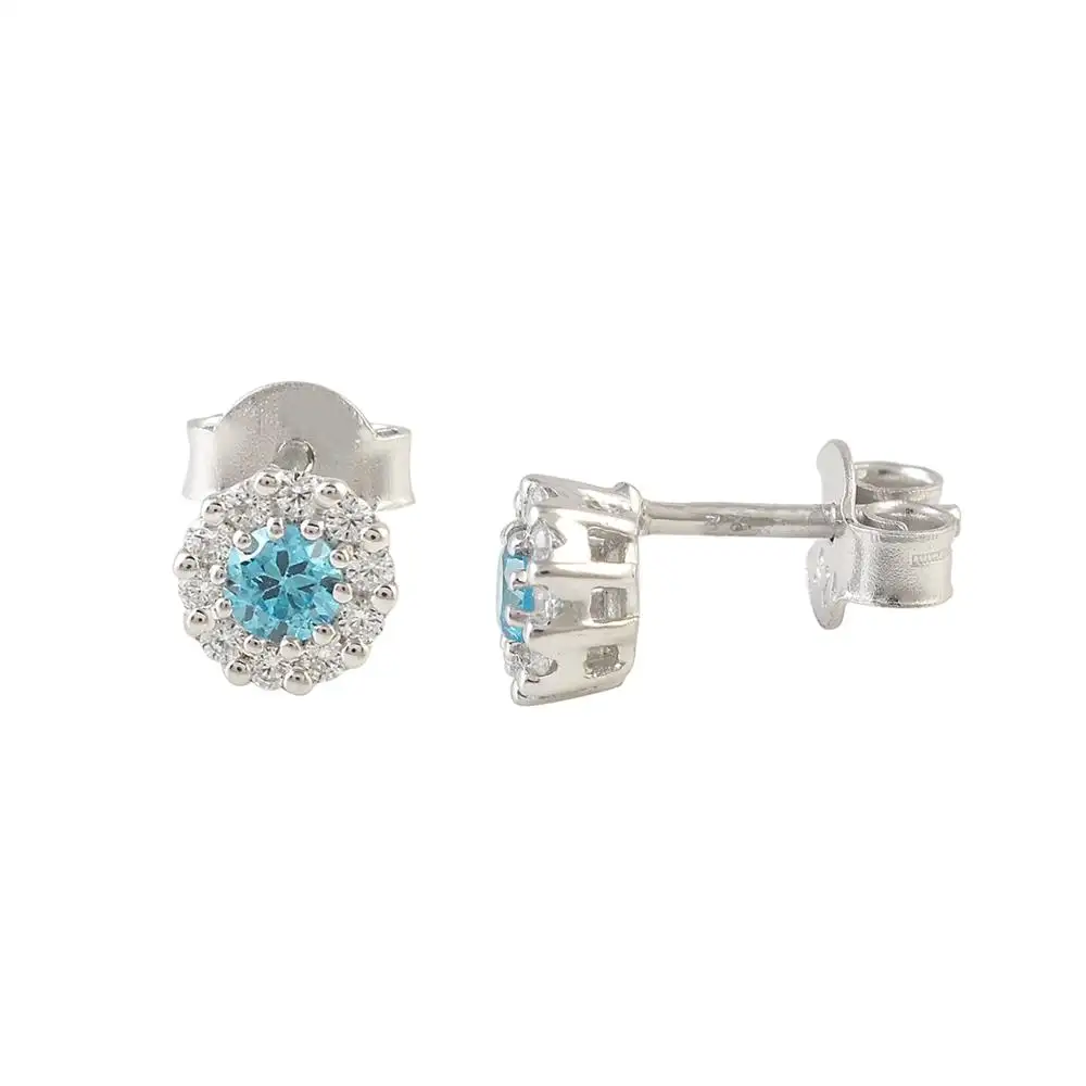 Bijoux fins boucle d'oreille en pierre naturelle 925 argent sterling bleu topaze pierre boucles d'oreilles 925 bijoux en argent