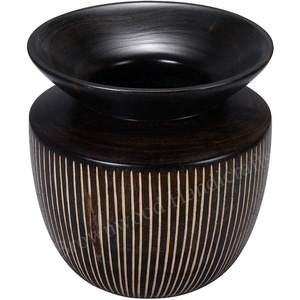 Hermoso florero redondo de madera tallado a mano para decoración del hogar y uso de regalos Precio al por mayor de fábrica directo de alta calidad - Product Image 2