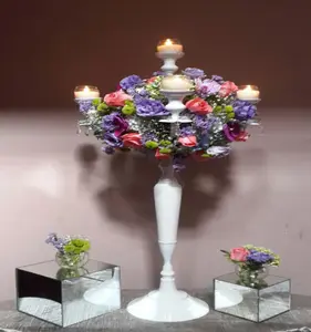 White <b>Candelabra</b> with Glass Votive/<b>CANDELABRA</b> CENTER PIECE DECORATION - Product Image 1