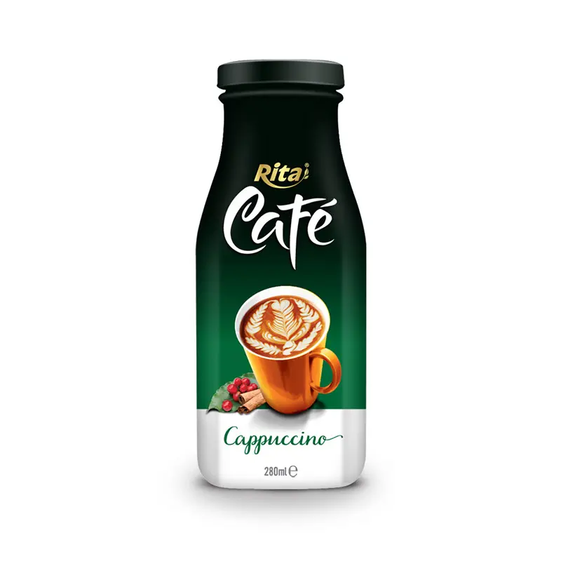 Toptan 280ml cam şişe Premium Cappuccino kahve içmek ücretsiz tasarım etiket kahve içecekler Vietnam üreticisi
