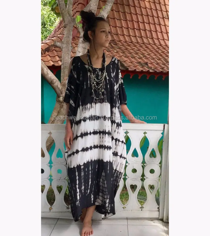 Trend 2019 Costumi Da Bagno per le Signore Rayon Tie Dye Freddo Spalla Kaftan/Caftano Poncho Beach Cover Up Caftano