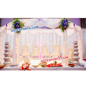 Set de chaises mandala indien pour fêtes de mariage, chaises en bois blanc pur sculpté - Product Image 1