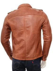 Chemise en cuir veste de Baseball chemise personnalisée en cuir véritable chemises hommes Tan - Product Image 3