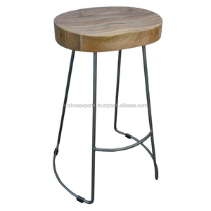 Tabouret de bar moderne en bois de manguier Mobilier de maison en métal pour le salon, la salle à manger et la chambre à coucher - Product Image 1