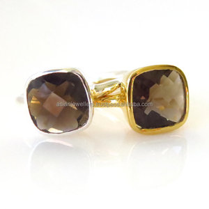 แหวนเงินแท้ 925 ชุบทองคำขาว ประดับพลอยสโมคกี้โทปาซธรรมชาติ งานแฮนด์เมด - Product Image 2