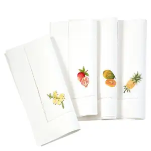 Tropical Fruit white cotton hand embroidered napkins