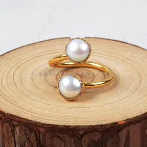 2 Pearl Cab Single Twisted Ring Invisible Setting Handmade Ring