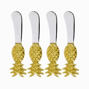 Épandeur de fromage décoratif Poignée en forme d'ananas doré Ensemble d'épandeur de fromage Plateau à fromage Ensemble miroir doré - Product Image 1