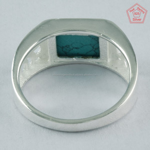 Bague fine en argent sterling 925 avec pierres précieuses turquoise pour homme - Product Image 4