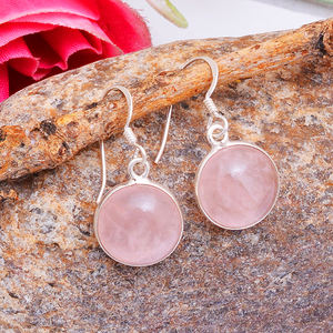 Rose Chalcedony Round Gemstone 925 Sterling <b>Silver</b> <b>Dangle</b> <b>Earrings</b> Fancy Romantic <b>Earring</b> for Wedding, Gift, Party for Women - Product Image 3