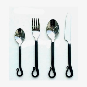 Juego de cubiertos con mango de extremo anudado Juego de cuchara y cuchillo de bebé de acero inoxidable en mango de Nudo negro Juegos de cubiertos con mango en espiral - Product Image 4