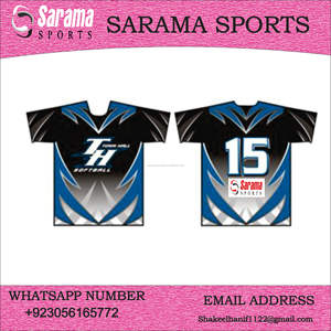 Camisetas de softball sublimadas baratas de la mejor calidad azul y negra, con logotipo personalizado y diseño e impresión personalizados, - Product Image 3