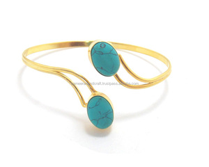 Brazalete ajustable de plata esterlina hecho a mano chapado en oro turquesa piedra preciosa CZ clásico para regalos fiestas símbolo islámico - Product Image 3