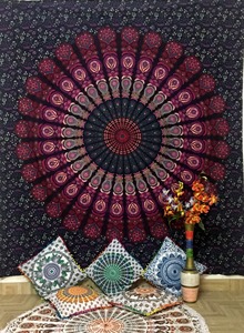 Tapiz de algodón de Mandala redondo de tamaño Queen, hermosa decoración étnica para el hogar, colgante de pared, colcha impresa, bohemio por consignadores indios - Product Image 5