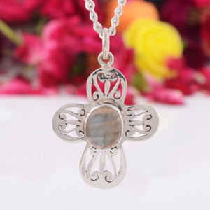 Collier pendentif en argent sterling fait main avec labradorite pour femme, taille personnalisée, bijoux tendance pour soirée - Product Image 1