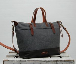 Sac Week-end Unisexe Toile Cirée avec Poignées et Fermetures Cuir Couleur Marine LHB 0056 - Product Image 2