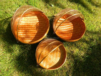 Goedkope Natura Wovenl Bamboe Fruit Mand Met Deksel, Netto Cover Made In Vietnam