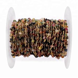 สายลูกประคำร้อยลูกปัดแบบพันด้วยลวดชุบทองทัวร์มาลีนหลายเส้นขนาด1ฟุต - Product Image 1