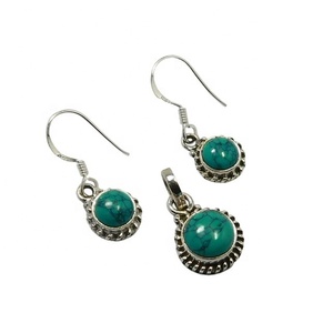 Fashionable Wholesale Latest Style Clear 925 Sterling <b>Silver</b> Turquoise Gemstone <b>Earring</b> Pendant <b>Set</b> - Product Image 1