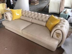 ايطاليا نمط كرسي أبيض جلد طبيعي تشيسترفيلد صوفا - Product Image 2