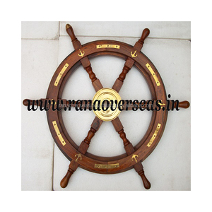 Rueda decorativa de madera y latón para pared, rueda de barco - Product Image 5