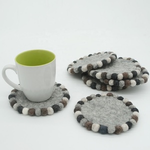 FCR-001 Round Coasters With <b>Felt</b> Sheet and Balls 100% Eco-friendly New Zealand Wool Hand Felted by Nepalese Women Artisans-Nepal - Product Image 1