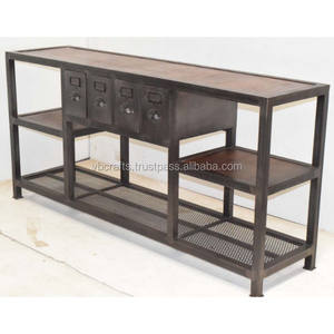 โต๊ะเหล็กเปิดประทุนสไตล์อุตสาหกรรมทันสมัย, คอนโซลเปิดประทุนทำจากไม้ชั้นวางของสำหรับโรงแรมบ้านสำหรับห้องโถงห้องนั่งเล่น - Product Image 4