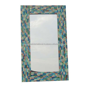 Modern Rectangle Wood-Framed Wall <b>Mirror</b> Multi-Color Handmade Glass Mosaic <b>Hanging</b> Bedroom Bathroom Home Decorative Metal - Product Image 1