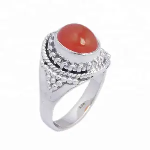 טבעת אבן קורל אדומה יפהפייה תכשיטי כסף סטרלינג 925 טבעות אירוסין תכשיטי כסף סיטונאי