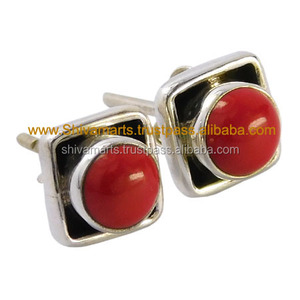 2025 nueva tendencia pendientes de tuerca de piedras preciosas de Coral joyería de plata de ley 925 con chapado en rodio para regalo de fiesta de aniversario ella - Product Image 2