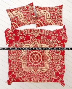 Housse de couette rouge or Ombre Mandala faite à la main Hippie couette réversible housse de couette bohème housse de literie - Product Image 4