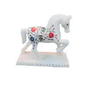 白いインドの象眼細工大理石の馬の彫刻製造と卸売業者インドの非常に美しい大理石の彫刻