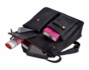 Handmade Vintage Pure Black Genuine Leather <b>Women's</b> Casual <b>Briefcase</b> Business Messenger Bags Crossbody Shoulder Bags With Zipper - Product Image 6