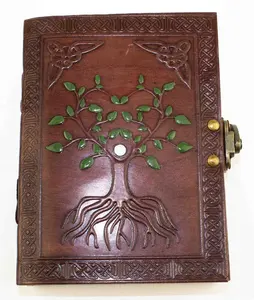 Celtique arbre de vie peint à la main vintage en cuir véritable couverture Journal Journal ou cahier ou journal carnet de notes de poche carnet de croquis