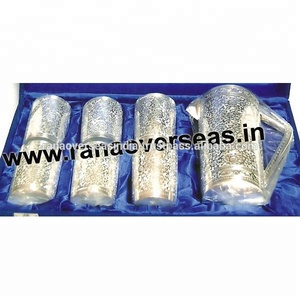 Ensemble de citron gravé en céramique, 6 verres et 1 carafe en argent plaqué pour la maison, le Restaurant et l'hôtel - Product Image 1