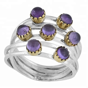 Hermosa piedra preciosa de amatista púrpura redonda 925 anillo de jaula de plata esterlina joyería Ajuste de bisel clásico anillo de moda para mujer. - Product Image 2