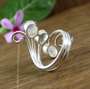 Anillo de Plata de Ley 925 con Piedra Lunar y Topacio Azul, Diseño de Onda, Hecho a Mano, Estilo Boho, para Mujer, Proveedor de Joyería de Plata - Product Image 2