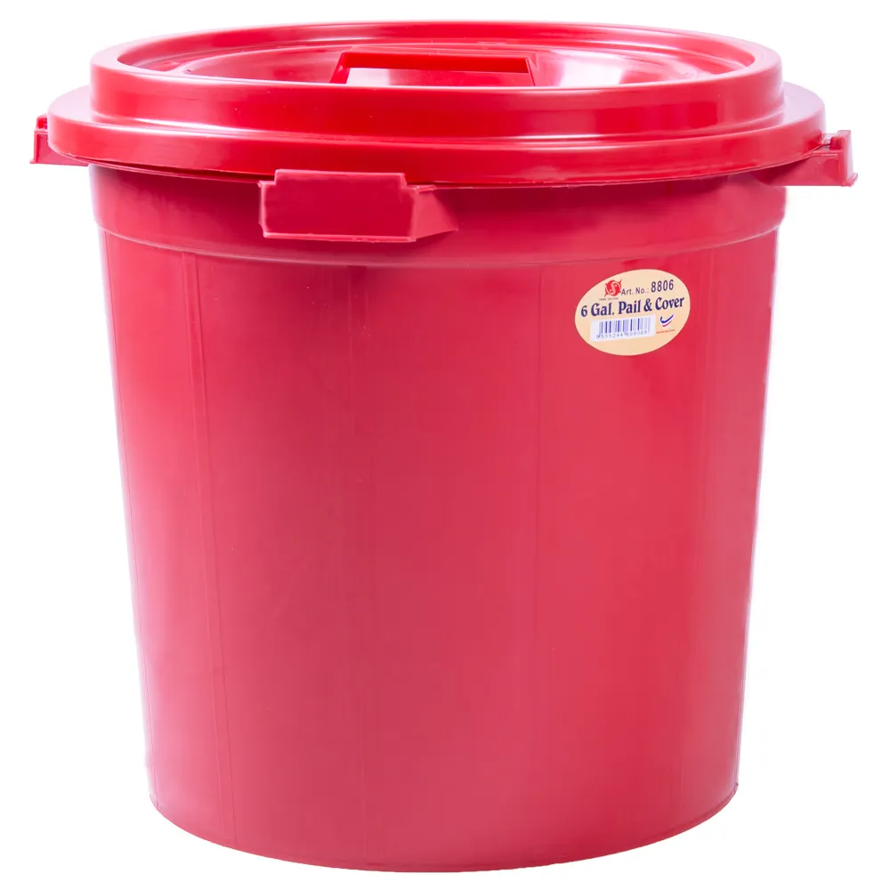 Gegarandeerde Maleisië Leverancier Emmerbak Vat Grotere Dikte 6 Gallon Plastic Emmerbak Met Deksel Rood Klassiek Ontwerp