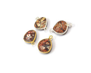 Bisel facetado chapado en oro hecho a mano, Conector de piedras preciosas jaspe, doble fianza, corazón, plata esterlina, componentes de joyería de latón - Product Image 6